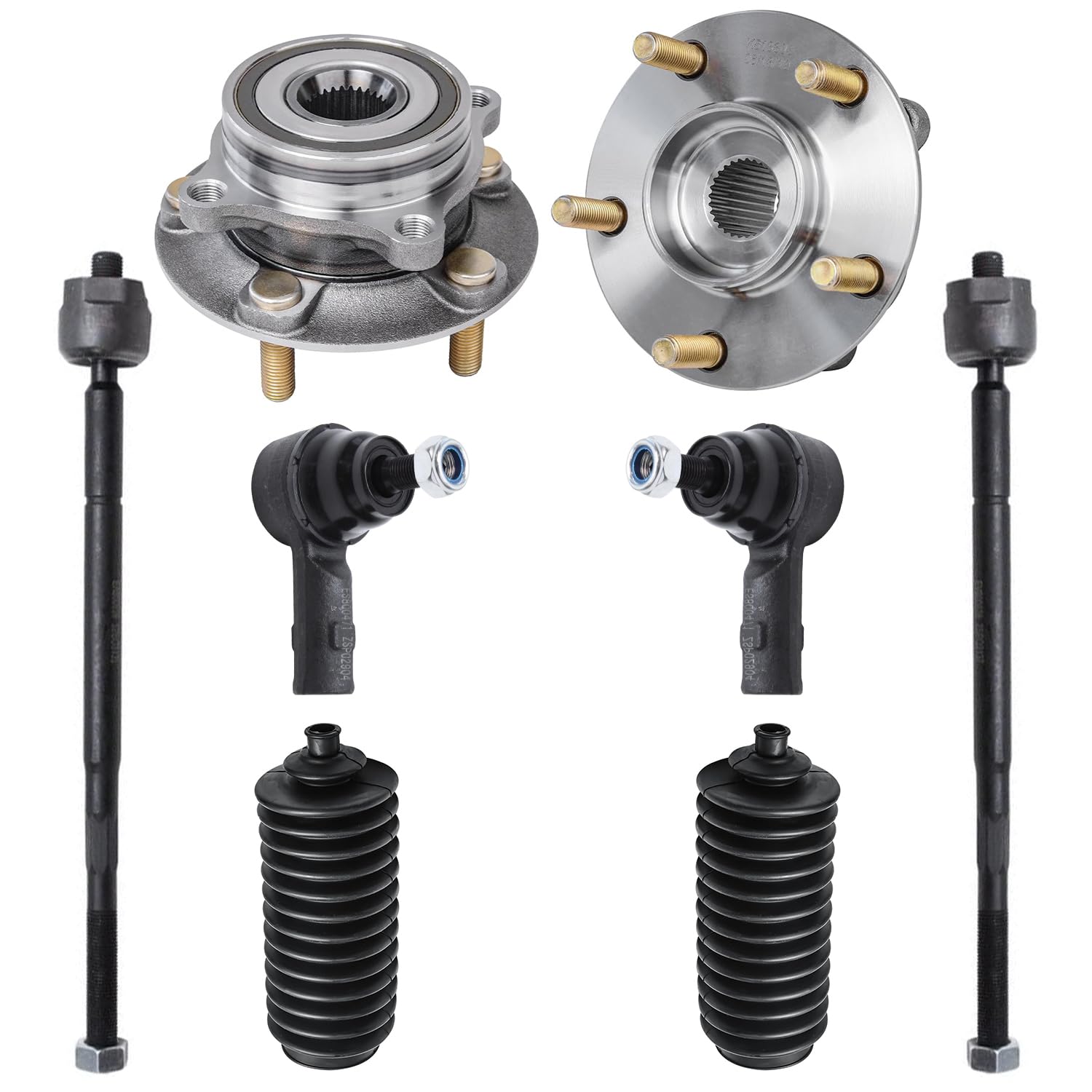 8pc Front Wheel Hub and Bearings Inner Outer Tie Rods Suspension Kit