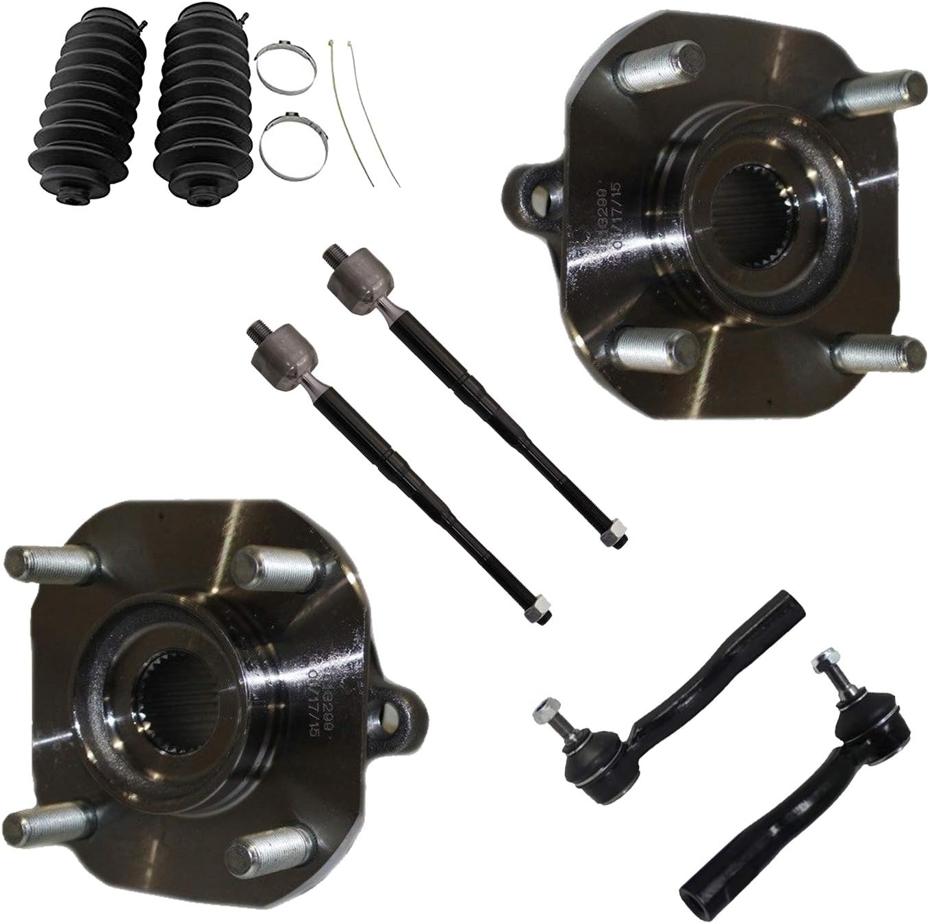 8pc Front Wheel Hub and Bearings Inner Outer Tie Rods Suspension Kit