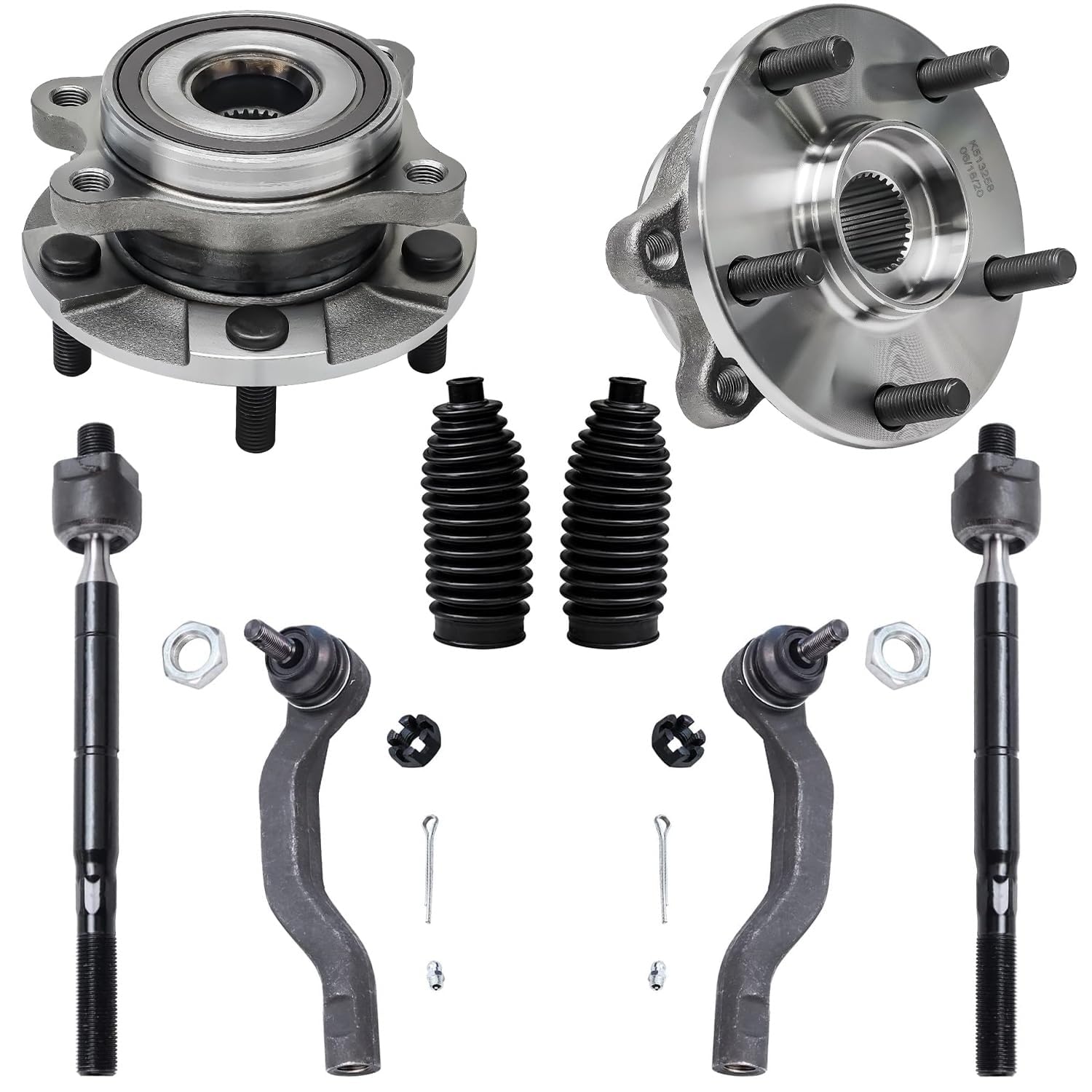 8pc Front Wheel Hub and Bearings Inner Outer Tie Rods Suspension Kit