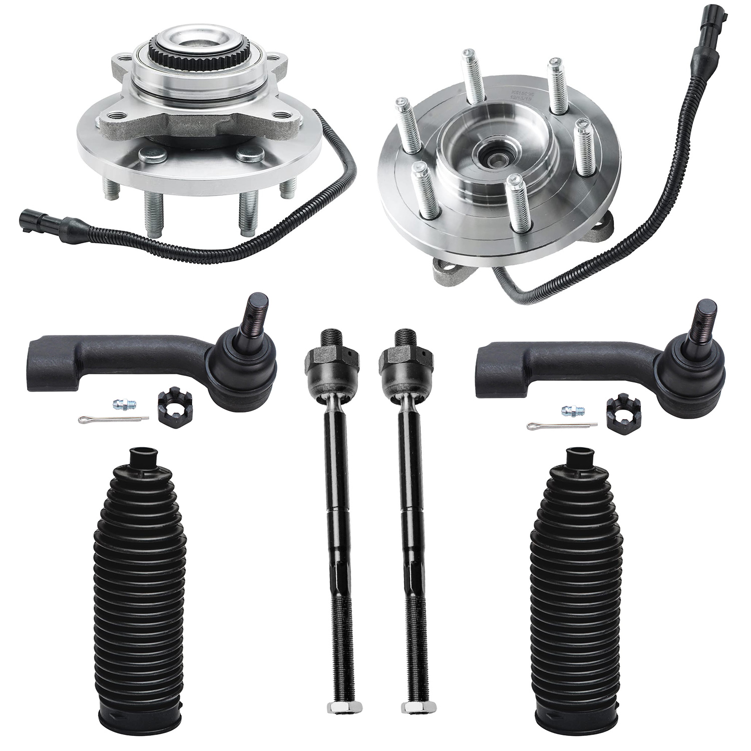 8pc Front Wheel Hub and Bearings Tie Rods Kit Suspension Kit