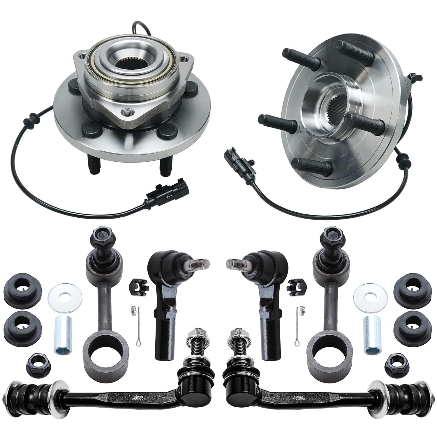 8pc Front Wheel Hub and Bearings Outer Tie Rods Sway Bar Links Suspension Kit