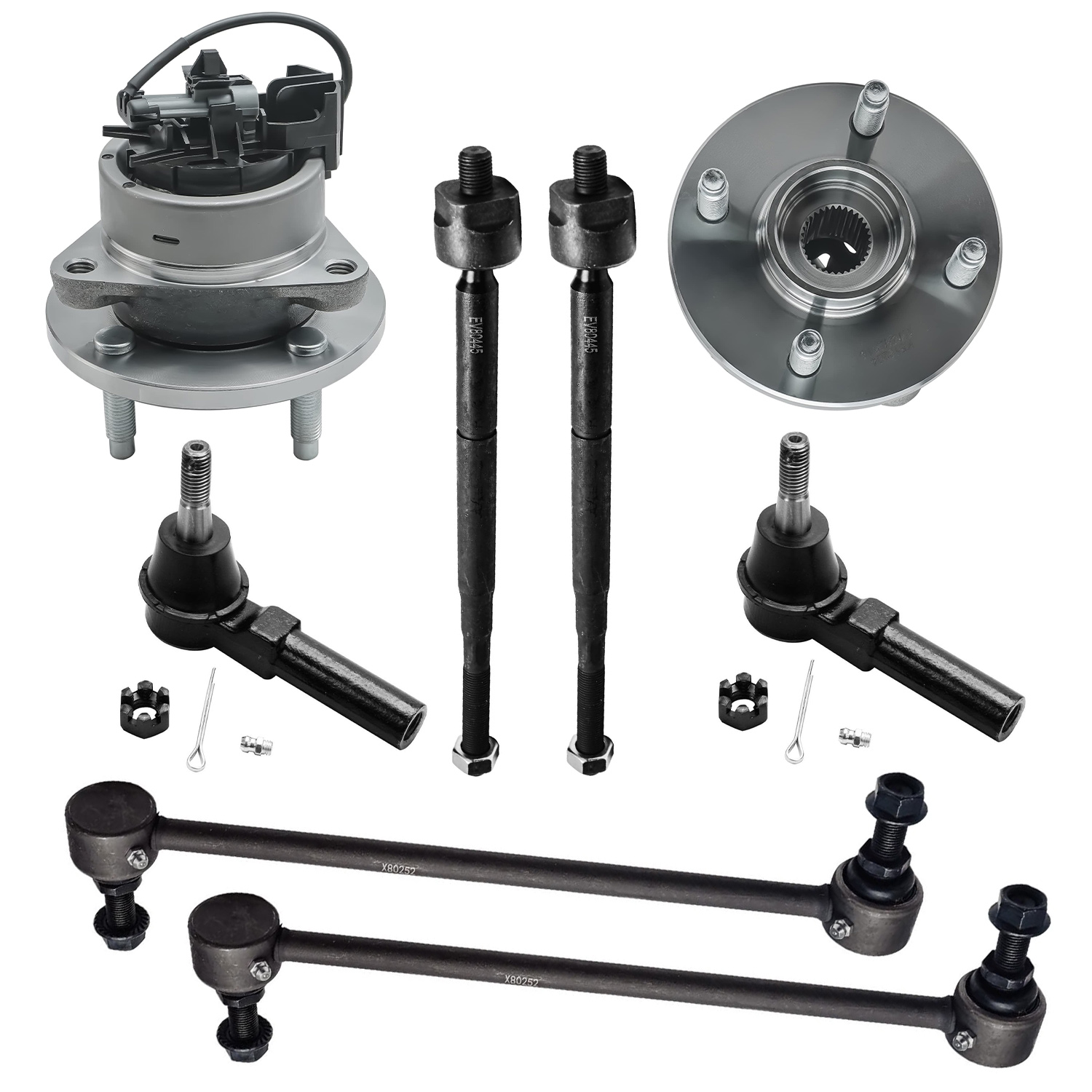 8pc Front Wheel Hub and Bearings Tie Rods Sway Bar Links Suspension Kit