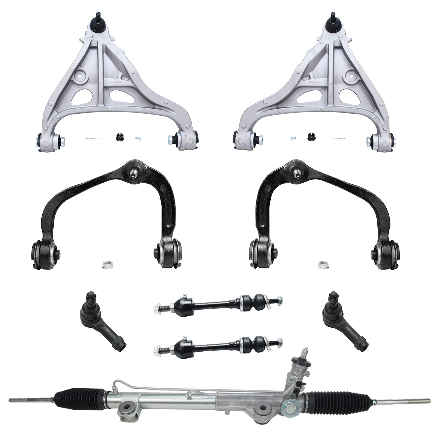 9pc Power Steering Rack and Pinion Control Arms Suspension Kit