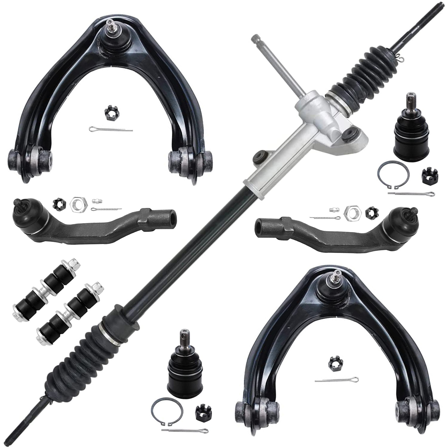9pc Front Upper Control Arms Rack and Pinion Ball Joints Tie Rods Suspension Kit