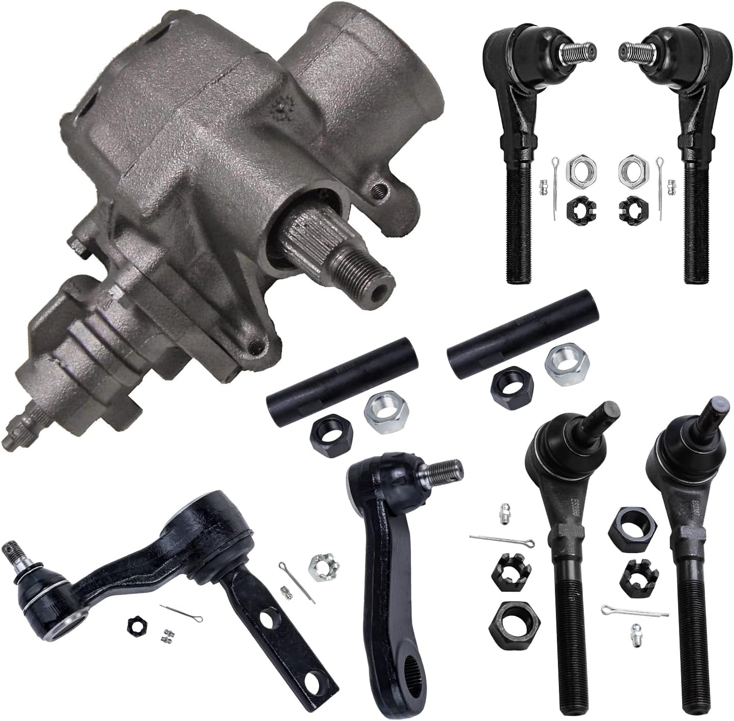 9pc Gear Box Pitman & Idler Arms Tie Rods Adjusting Sleeves Suspension Kit