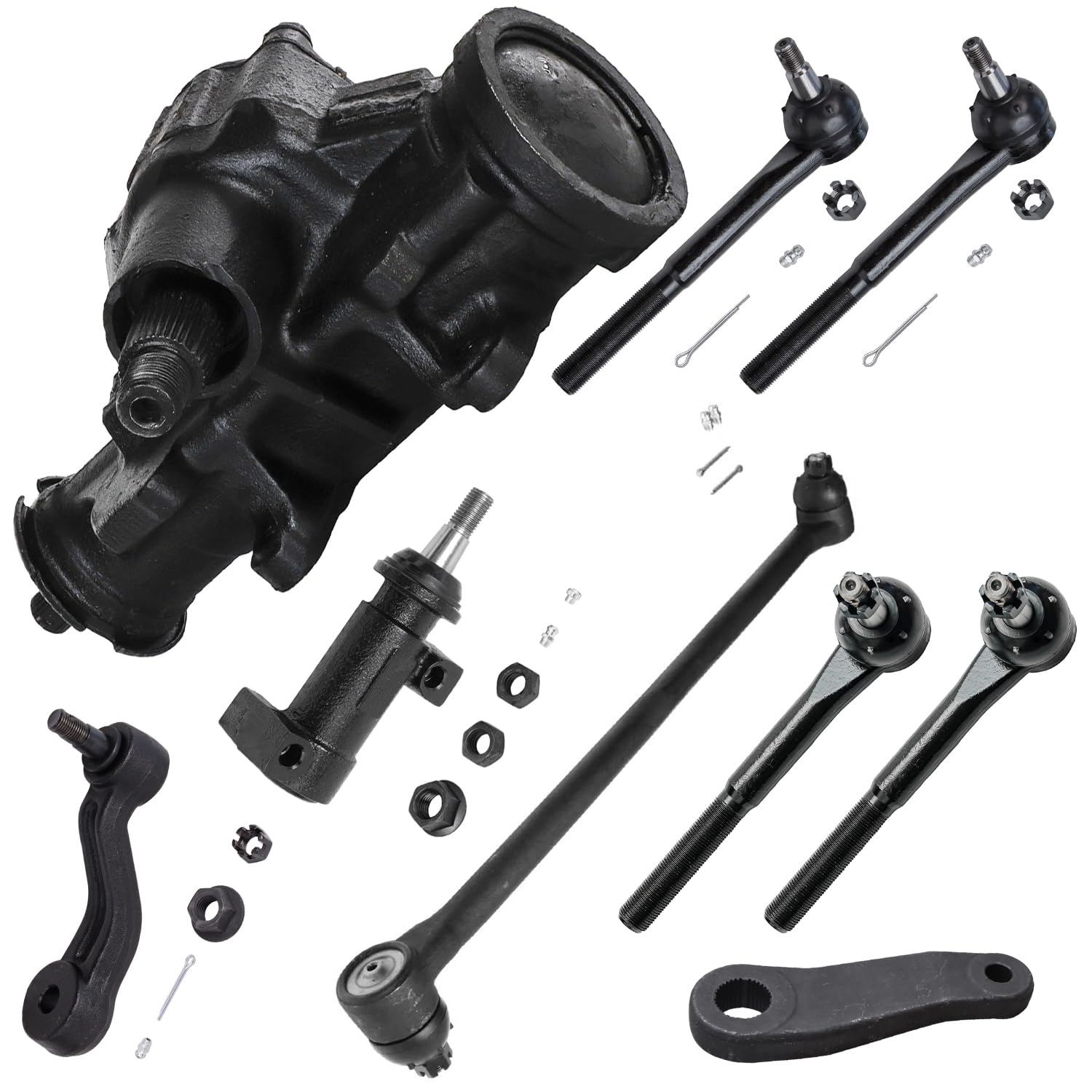 9pc Front Gear Box Drag Link Tie Rods Pitman and Idler Arms Suspension Kit