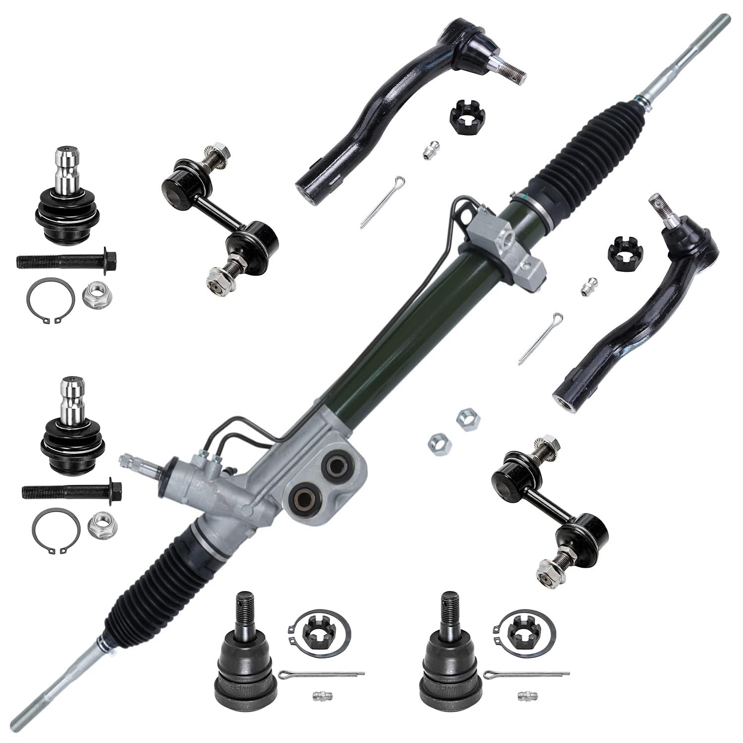 9pc Power Steering Rack and Pinion Outer Tie Rods Suspension Kit