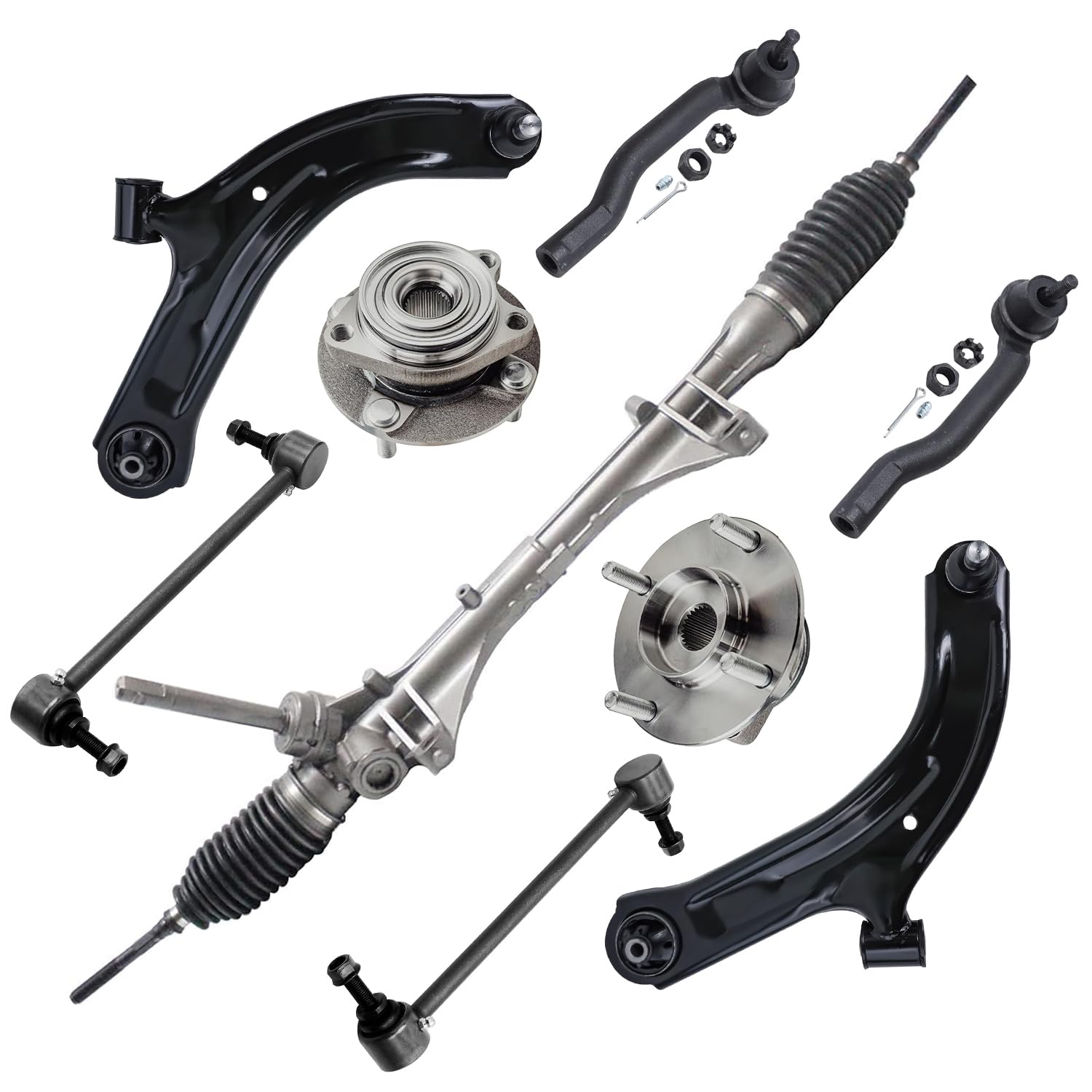 9pc Front Steering Rack and Pinion Lower Control Arms Suspension Kit