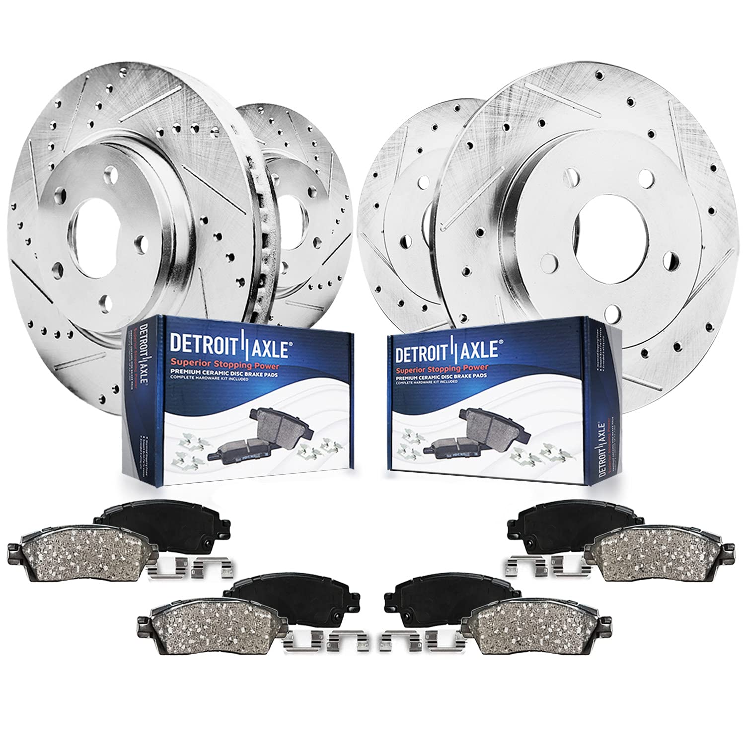 8pc Front & Rear Drilled Slotted Rotors and Ceramic Brake Pads Kit