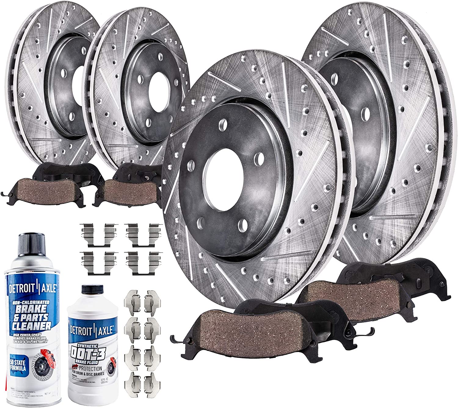 Detroit Axle - Front Rear Drilled Brake Rotor Pad for Lexus LX570 Toyota Sequoia
