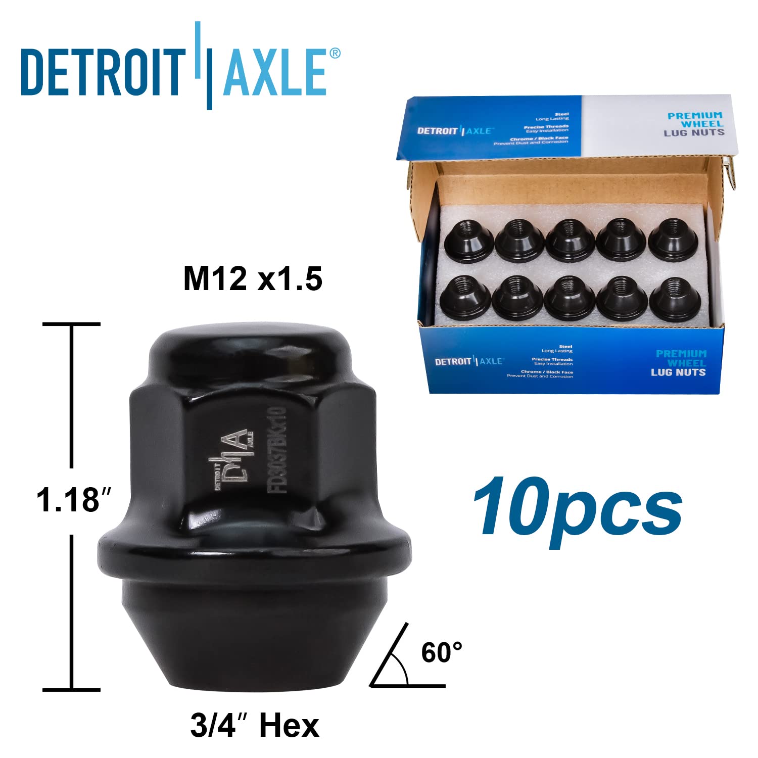 Detroit Axle - 10pc Black Wheel Lug Nuts for Ford Fusion Lincoln MKZ — image 8