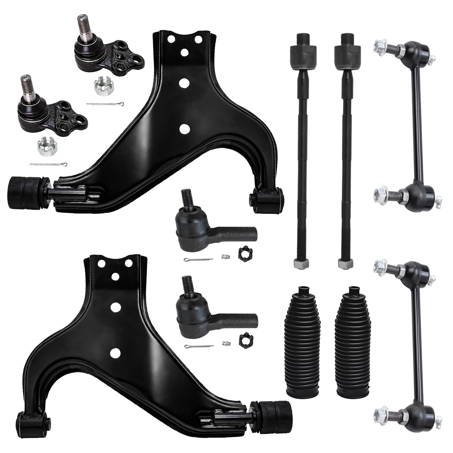 12pc Front Lower Control Arms Ball Joints Tie Rods Sway Bar Links Suspension Kit