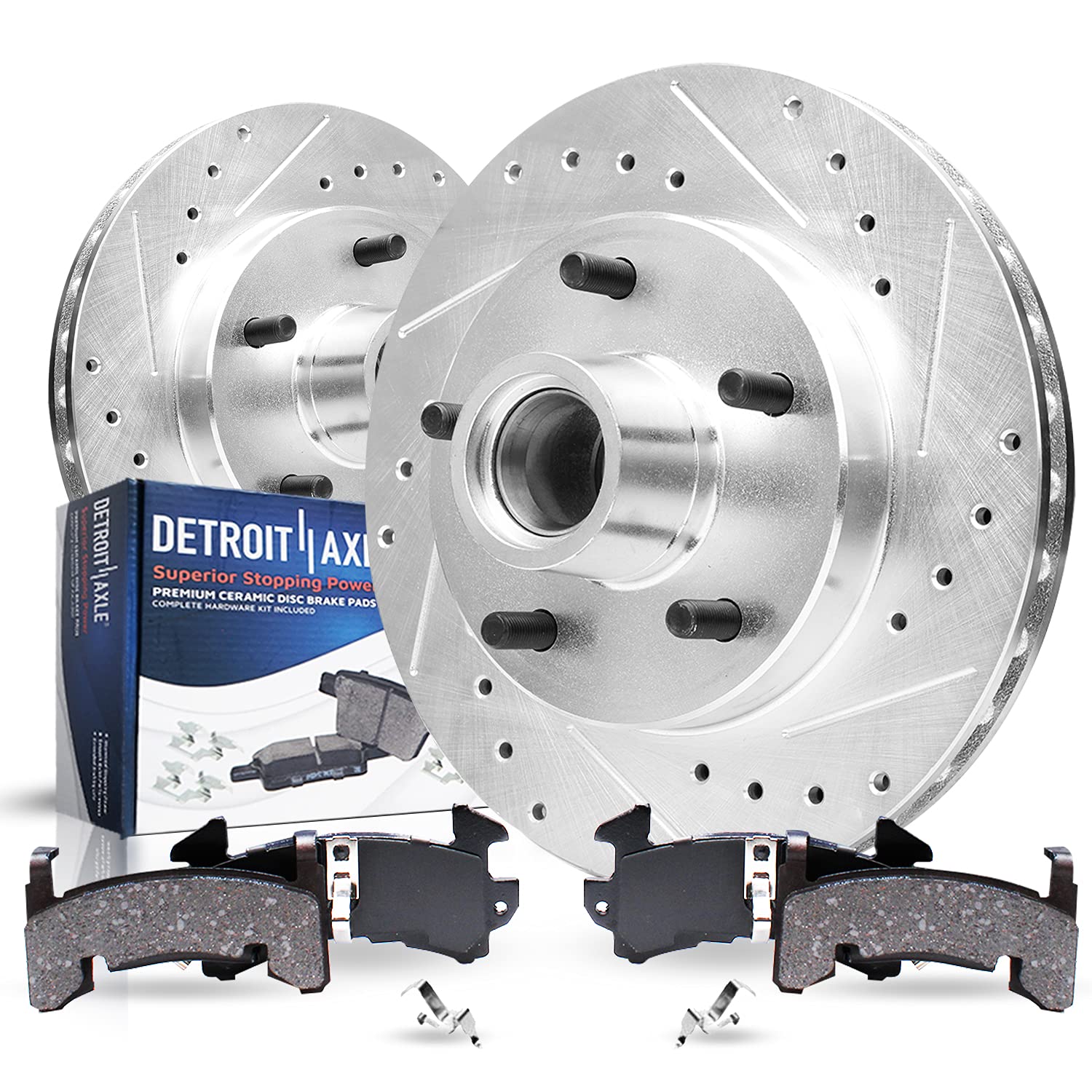 4pc Front Drilled Slotted Rotors and Ceramic Brake Pads Kit