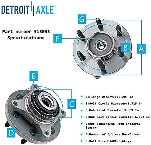 Detroit Axle - Front  Rear Wheel Hub and Bearings for Ford Expedition Navigator — image 6