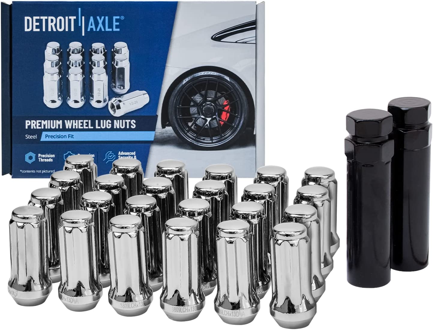 24 Chrome 6-Spline Lug Nuts M12x1.5 + Security Key – Fits 2004-2014 Chevy Colorado & Aftermarket Wheels